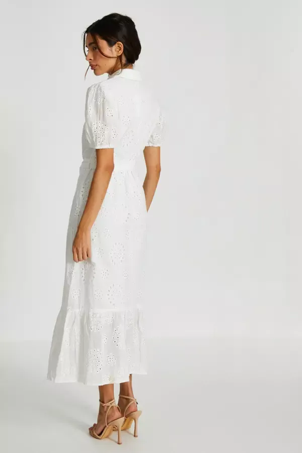 Women White Embroidered Midaxi Shirt Dress Quiz Clothing Dresses