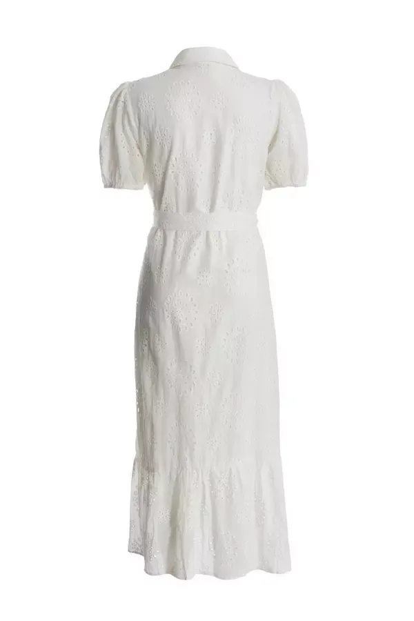 Women White Embroidered Midaxi Shirt Dress Quiz Clothing Dresses