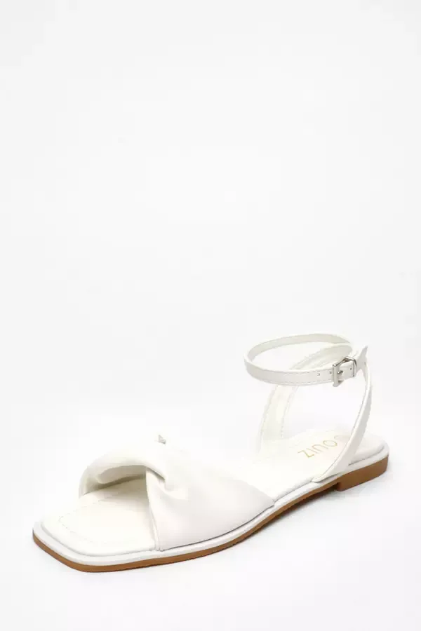 Women White Faux Leather Twist Front Flat Sandals Quiz Clothing Flats