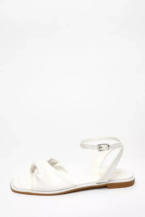 Women White Faux Leather Twist Front Flat Sandals Quiz Clothing Flats