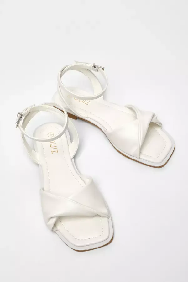 Women White Faux Leather Twist Front Flat Sandals Quiz Clothing Flats
