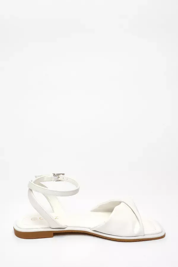 Women White Faux Leather Twist Front Flat Sandals Quiz Clothing Flats