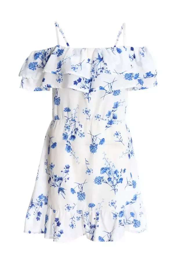 Women White Floral Linen Skater Dress Quiz Clothing Dresses