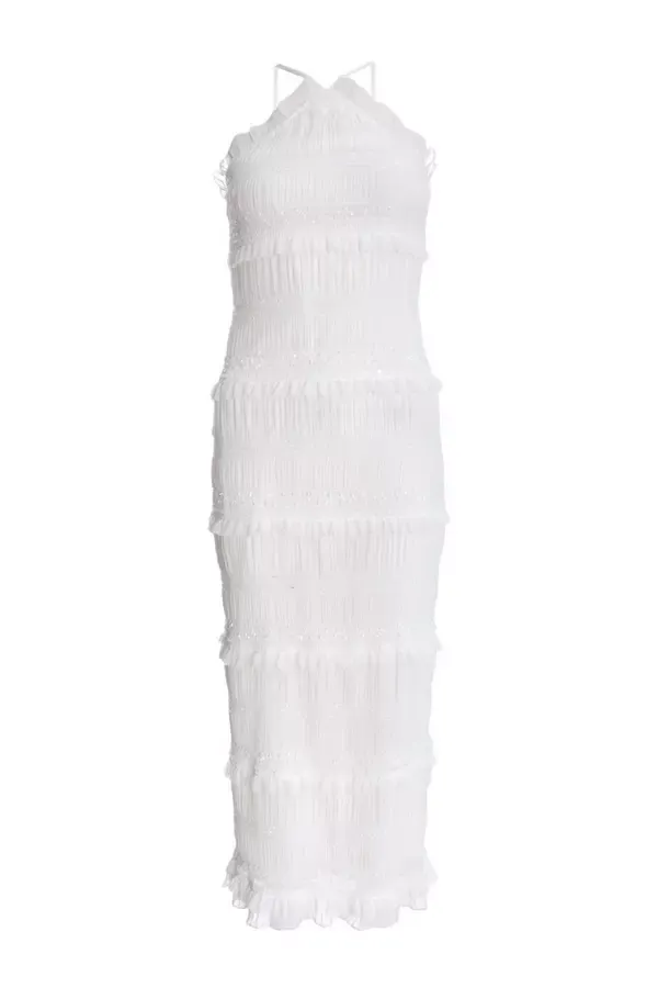 Women White Frill Halter Neck Midaxi Dress Quiz Clothing Dresses