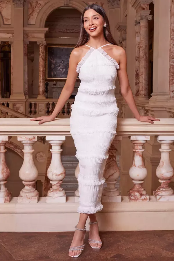Women White Frill Halter Neck Midaxi Dress Quiz Clothing Dresses