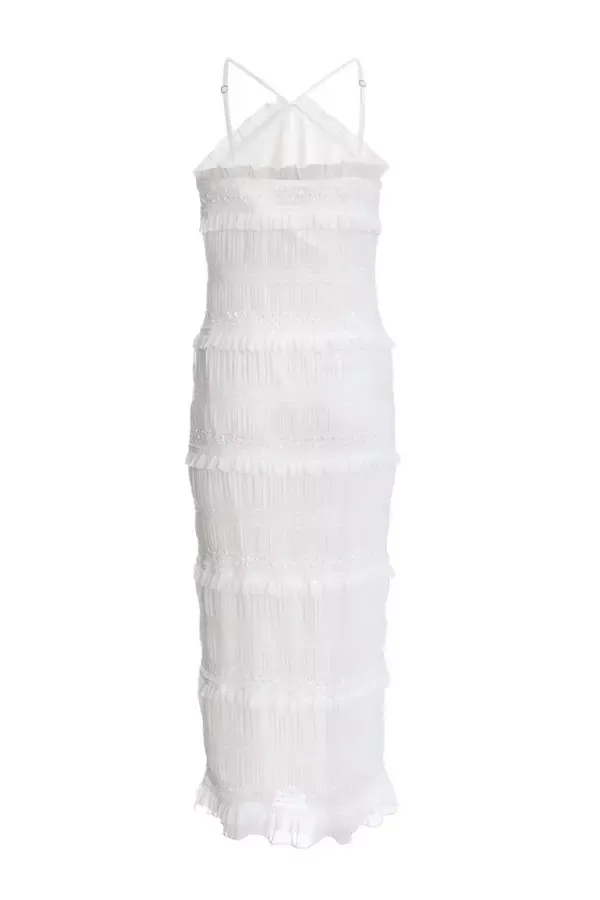 Women White Frill Halter Neck Midaxi Dress Quiz Clothing Dresses