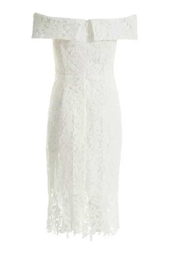 Women White Lace Brodot Midi Dress Quiz Clothing Dresses