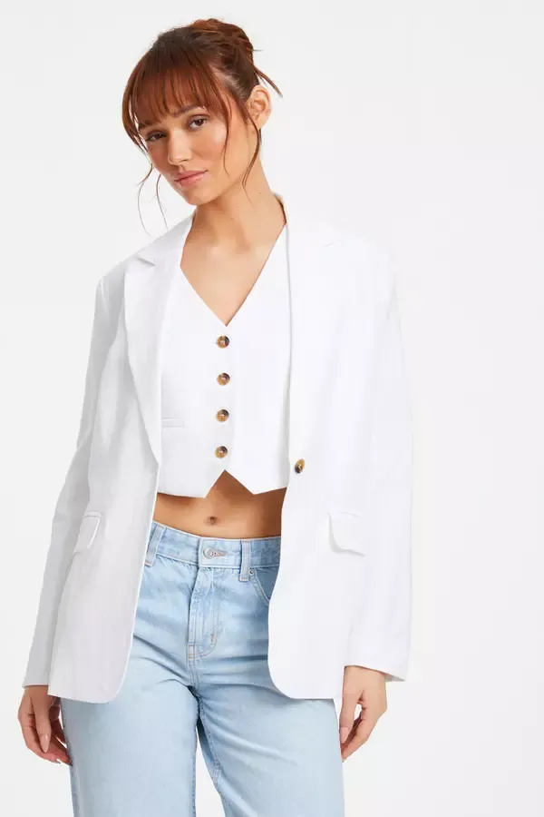 Women White Linen Look Blazer Quiz Clothing Casual Clothing