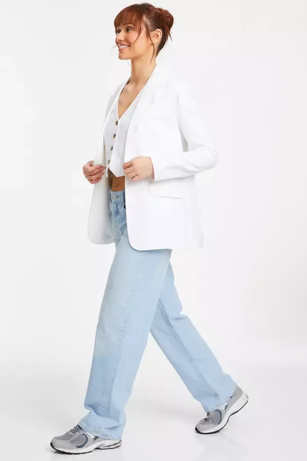 Women White Linen Look Blazer Quiz Clothing Casual Clothing