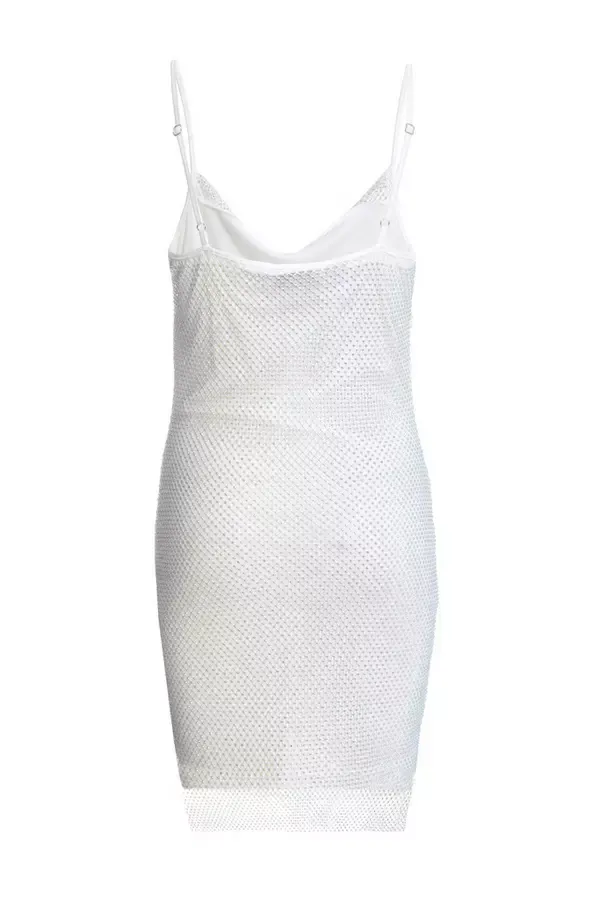 Women White Rhinestone Cowl Neck Dress Quiz Clothing Dresses