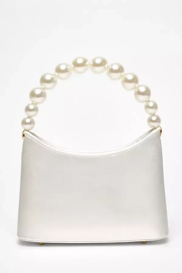Women White Satin Pearl Handle Bag Quiz Clothing Bride To Be