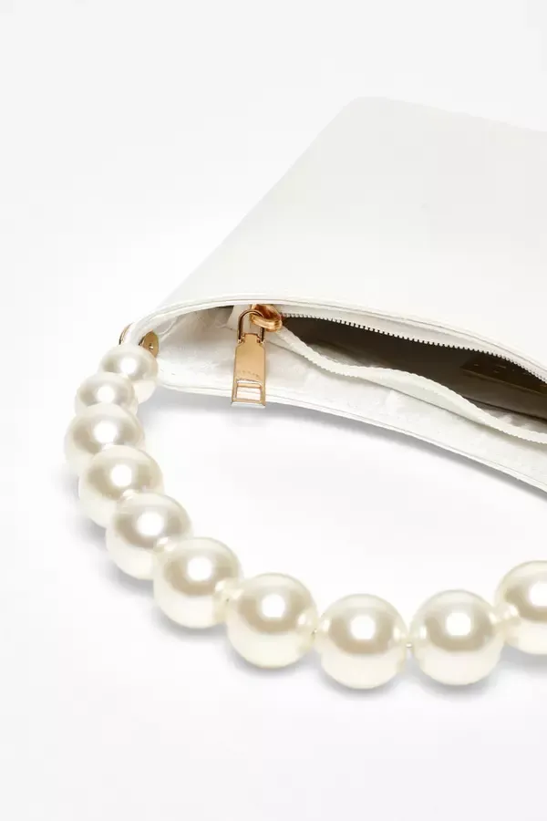 Women White Satin Pearl Handle Bag Quiz Clothing Bride To Be