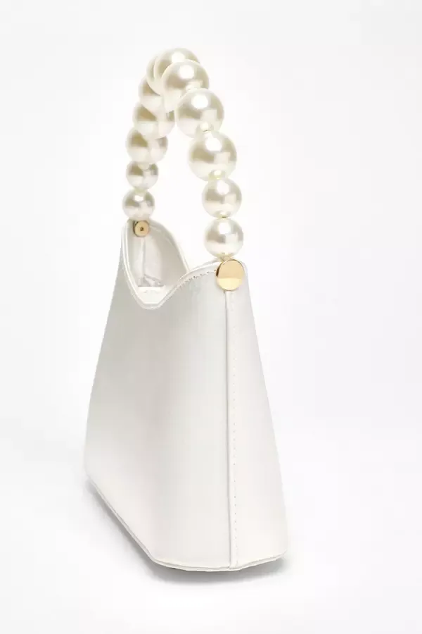 Women White Satin Pearl Handle Bag Quiz Clothing Bride To Be