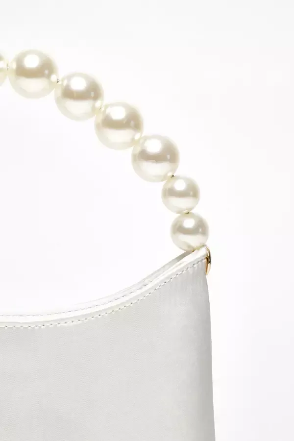 Women White Satin Pearl Handle Bag Quiz Clothing Bride To Be