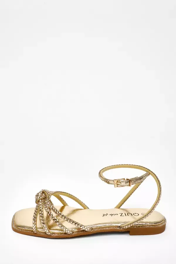 Women Wide Fit Gold Foil Diamante Flat Sandals Quiz Clothing Wide Fit