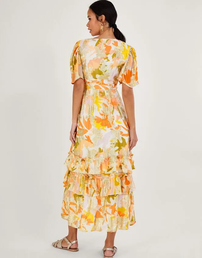 Women Willow Metallic Print Wrap Dress With Sustainable Viscose Ivory Monsoon Occasionwear