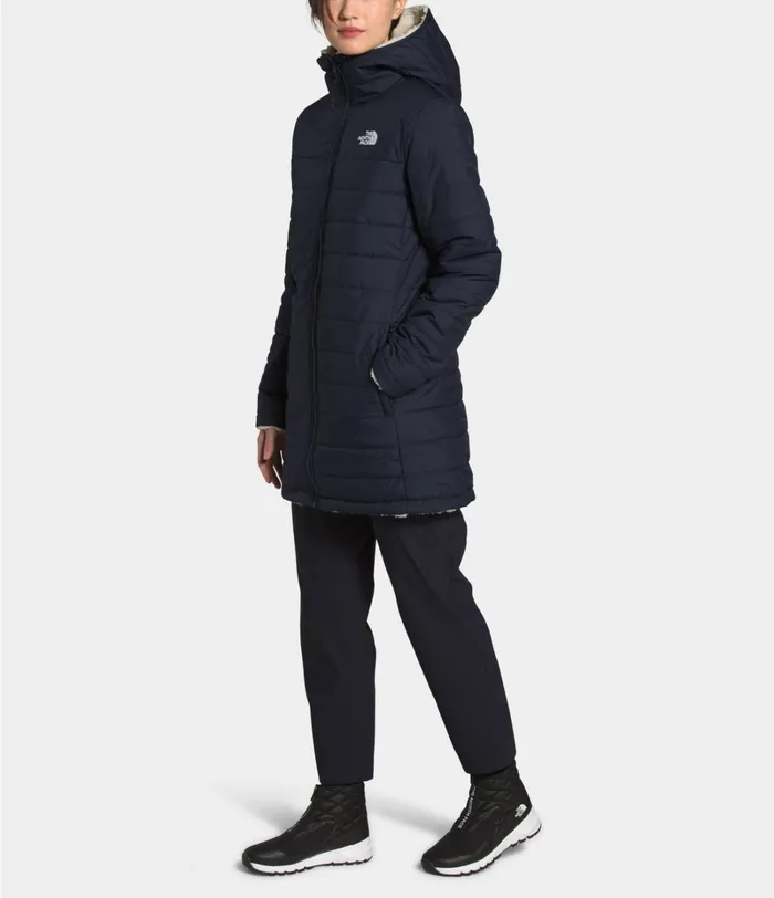 Womens Insulated and Down Jackets The North Face Mossbud Insulated Reversible Parka Aviator Navyvintage White